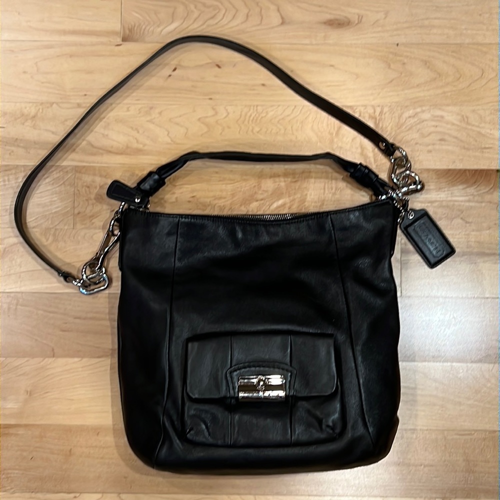 Coach Kristin Hobo Crossbody / Shoulder Bag Black Leather / Silver